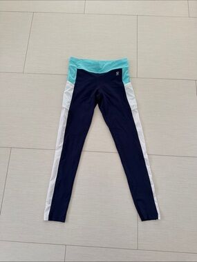 Women’s Navy Leggings with Aqua Waist and White Side Panels